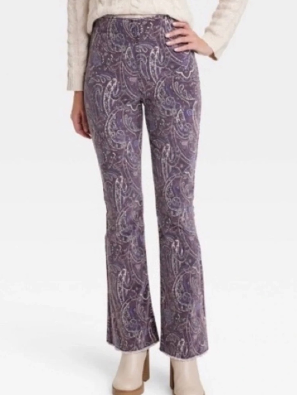 NEW Knox Rose Purple Paisley Print High Rise Corduroy Flared Pants Bellbottoms
